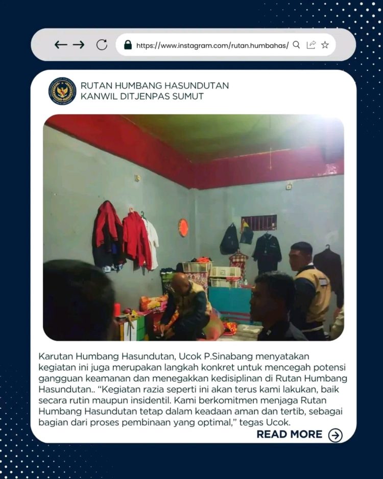 PERKUAT DETEKSI DINI GANGGUAN KAMTIB, RUTAN HUMBAHAS GELAR RAZIA BLOK HUNIAN 