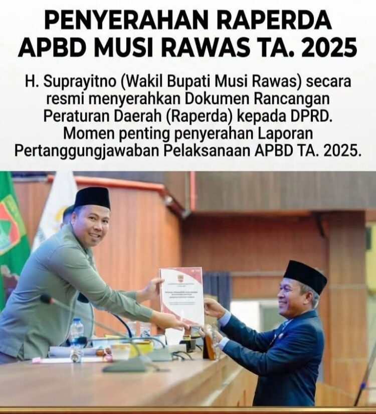 DPRD Musi Rawas Gelar Rapat Paripurna Penyampaian Raperda Pertanggungjawaban Pelaksanaan APBD Tahun Anggaran 2025